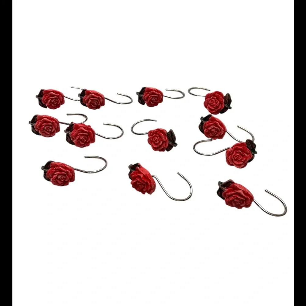 Vintage Carved Rose Shower Curtain Hooks (Set Of 12/Whole Set)